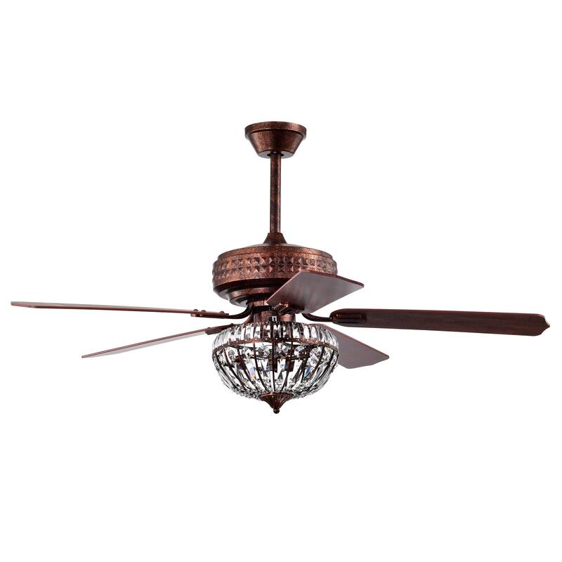 Violette 52 Inch Antique Copper Finish Crystal Ceiling Fan with Remote