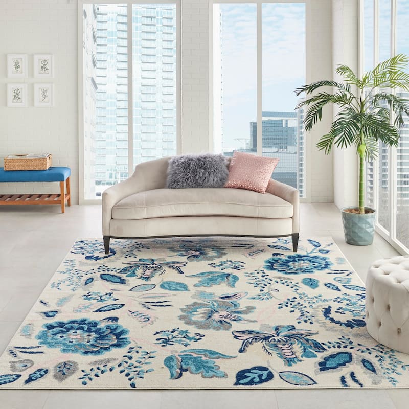 Nourison Tranquil French Country Floral Modern Area Rug - 8'10" x 11'10" - Ivory/Blue - Rectangle