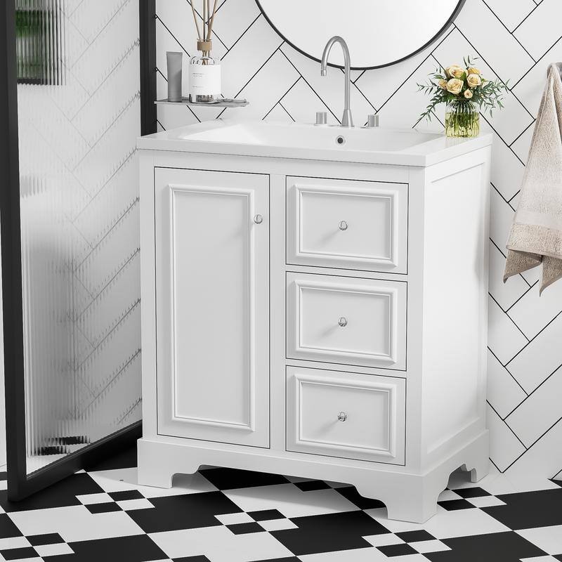 30-Inch Bathroom Vanity with Ceramic Sink, 3 Drawers and Adjustable shelves