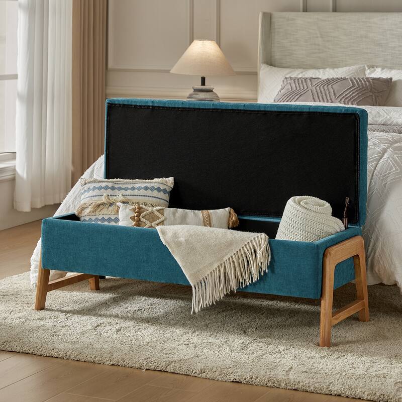 Rita Mid-century Modern Upholstered Storage Bench with Tufted Seat and Solid Wood Leg by HULALA HOME