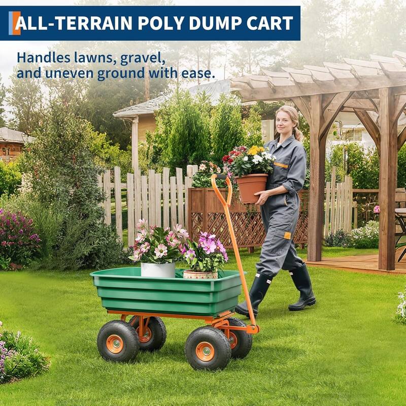 600 LBS Capacity Garden Cart, Heavy Duty Poly Dump Cart for Landscaping and Gardening
