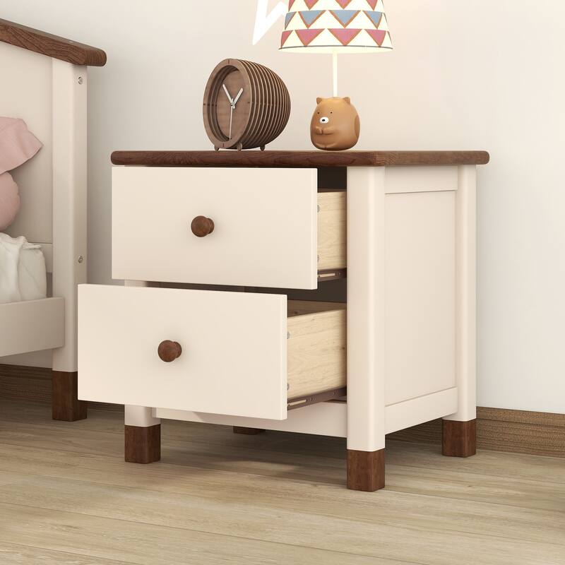 Wooden Nightstand with Two Drawers for Kids,End Table for Bedroom