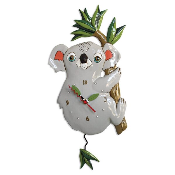 Allen Designs Koolah Koala on Bamboo Branch Pendulum Wall Clock Battery Operated