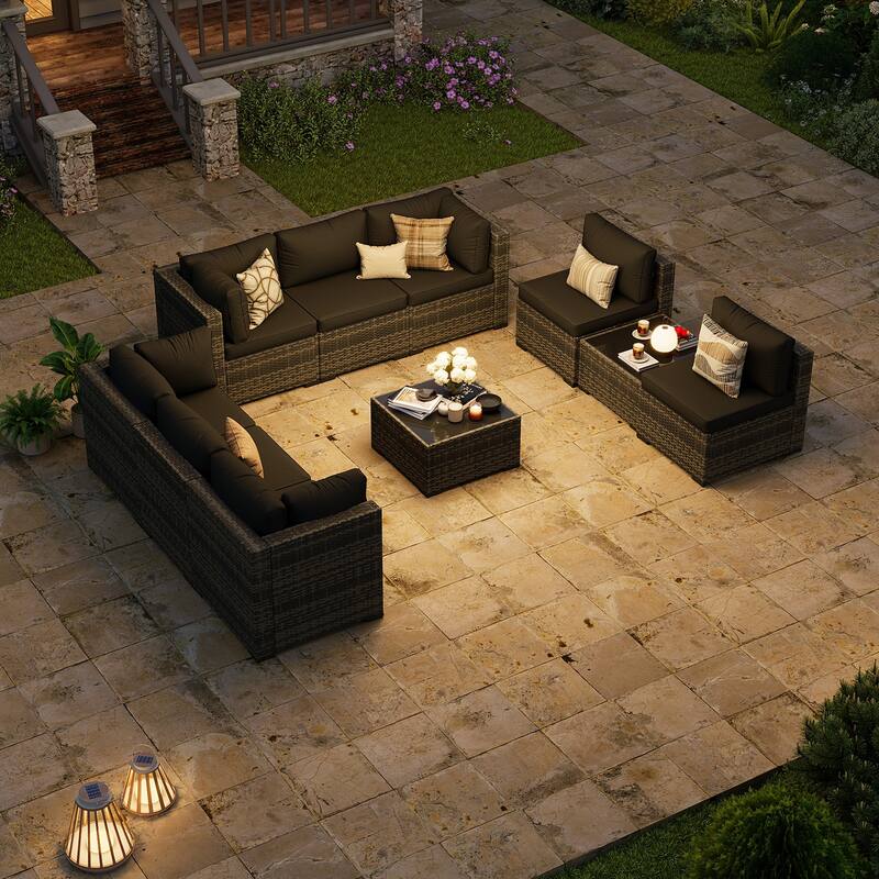 AOXUN Wicker Rattan Outdoor Sectional Sofa Set with Coffee Table