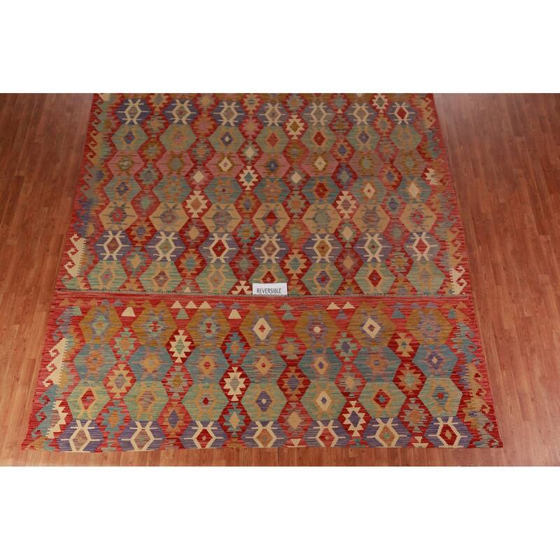 Geometric Kilim Oriental Large Rug Flatweave Living Room Wool Carpet - 10'1"x 15'10"