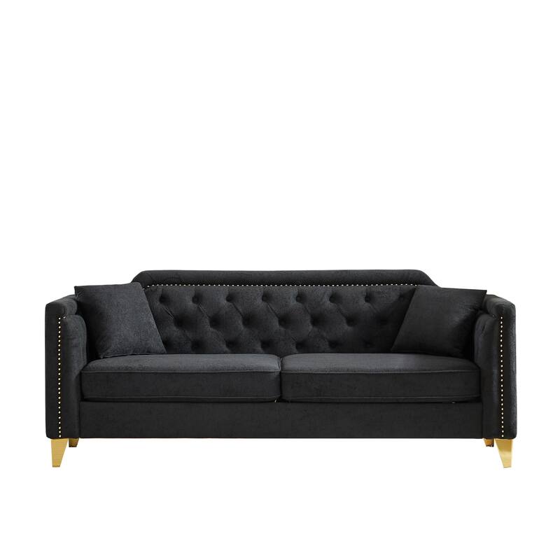 Chenille Sofa with Golden Metal Legs, 3-Seater Couch with Solid Wood Frame and 750 lbs Capacity