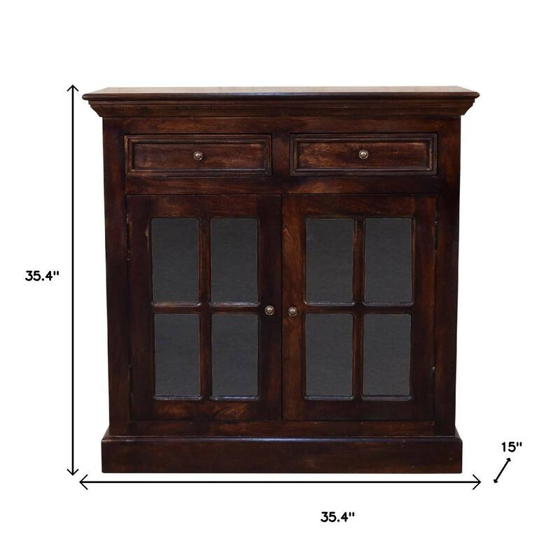 HomeRoots 35" Walnut Solid Wood Accent Cabinet With Two Doors And Two Drawers