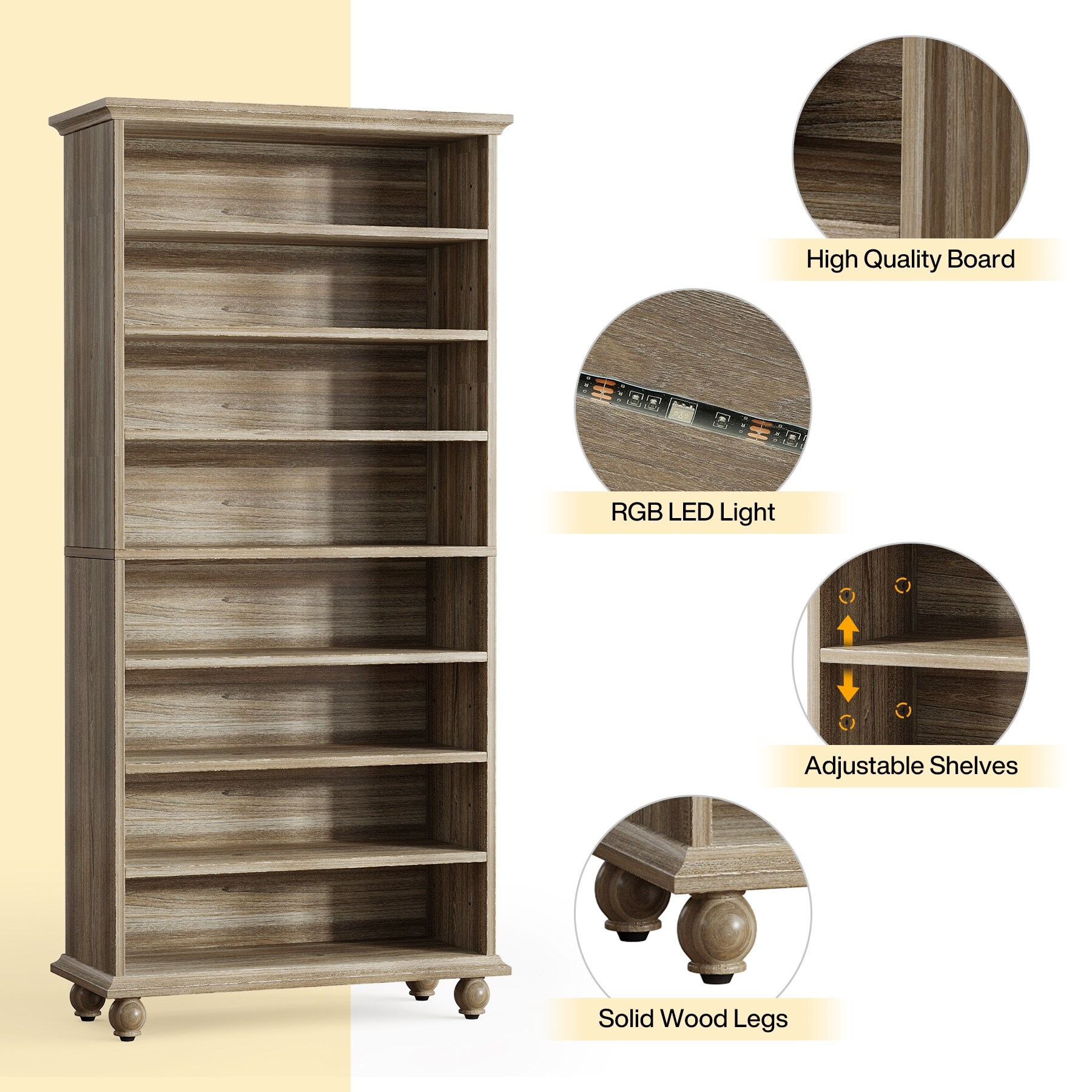 67 Inches Tall Modern Shoe Storage Cabinet with LED Light for