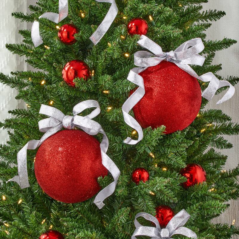 200mm Shatterproof Plastic Glitter Ball Set of 2 - Red