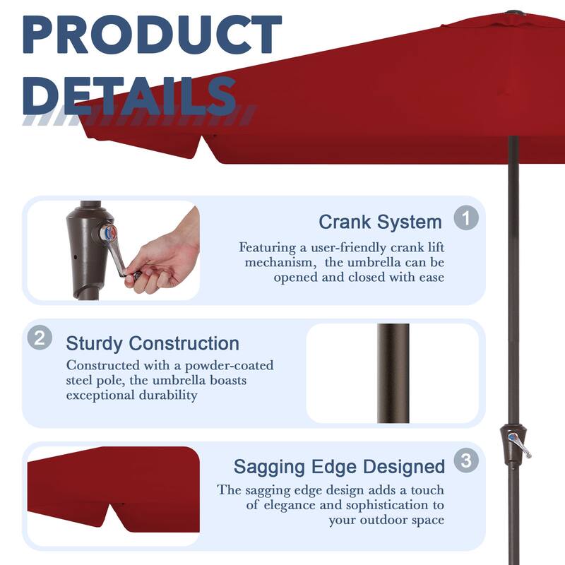 8*10ft Rectangular Patio Market Umbrella with Sagging Edge，UV Risistance,Crank & Tilt