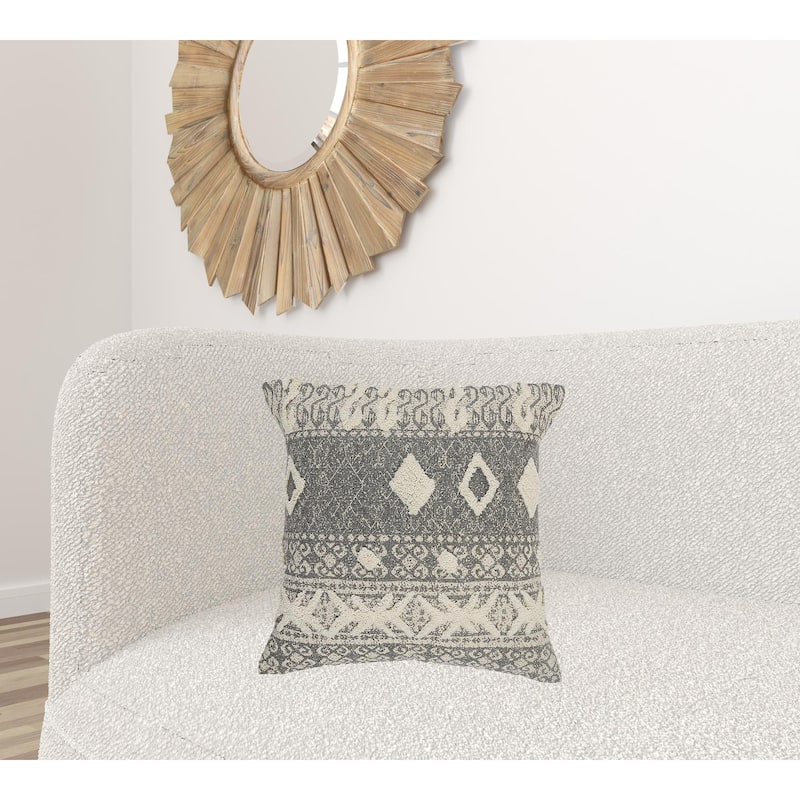 HomeRoots 20" X 20" Gray And White 100% Cotton Geometric Zippered Pillow