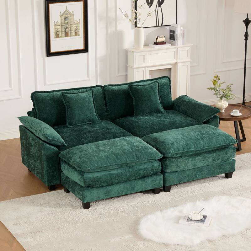 Oversized Chenille Upholstered Sofa, Modular Sectional Cloud Sofa, 2 Seater Sofa with Wider Armrest & Backrest Pillows