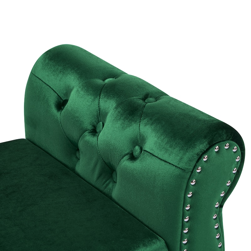 51.25" Velvet Storage Ottoman Bench with Rolled Arms and Wood Legs