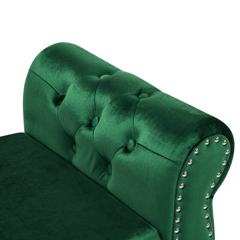 Roomfitters Velvet Rectangular Storage Ottoman Bench with Pillow, Nailhead Trim, Emerald Green