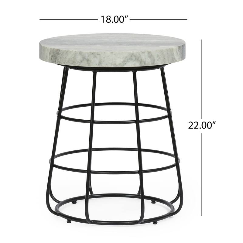 18" Modern Round Side Table with Sturdy Iron Frame and Marble Top for Living Room or Bedroom