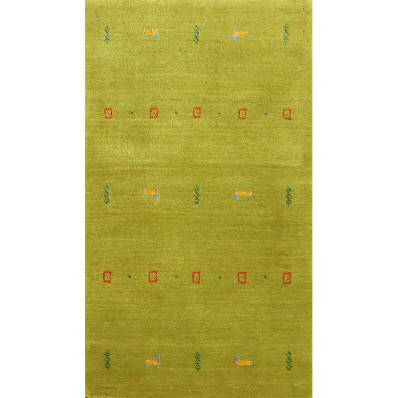 Hand Knotted Oriental 100% Wool Carpet Tribal Animal Pictorial Green Gabbeh Area Rug - 3' 9'' X 2' 0''
