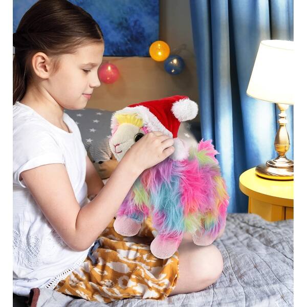 DolliBu Santa Rainbow Llama Stuffed Animal Plush with Red Santa Outfit ...