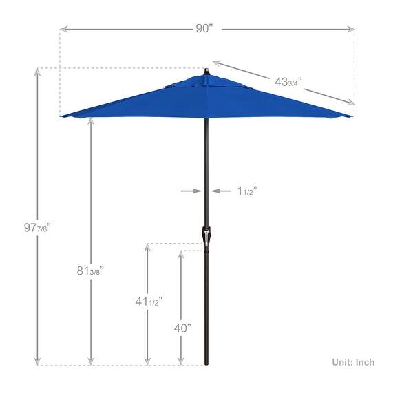 dimension image slide 10 of 20, North Bend 7.5 Crank Lift Auto Tilt Patio Umbrella with Outdoor Rated Olefin Fabric by Havenside Home