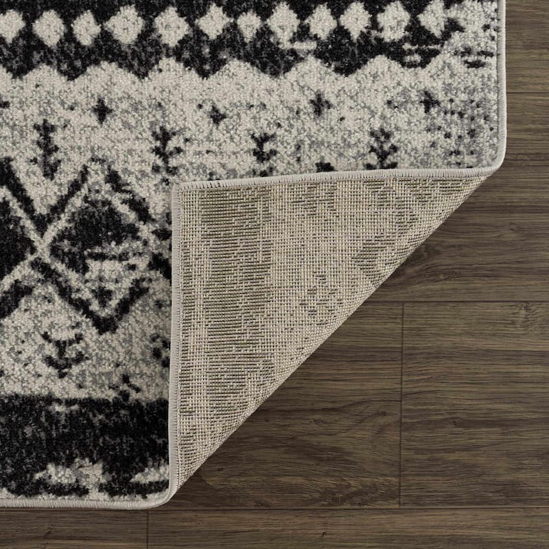 Hauteloom Lyssons Hallway, Kitchen Machine Washable Runner Rug - Black, Gray, Light Gray - 2'7" x 7'3"