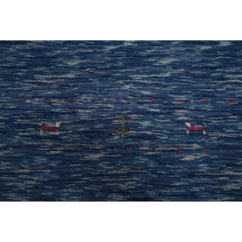 Hand Knotted Oriental 100% Wool Carpet Tribal Tribal Navy Blue & Blues Gabbeh Runner Rug - 9' 10'' X 2' 7''