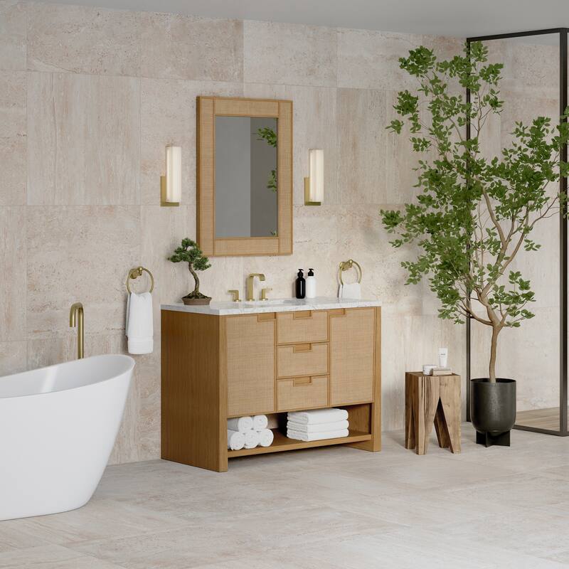 Solene 48" Single Vanity, Seaside Oak, w/FreePower Wireless Charger