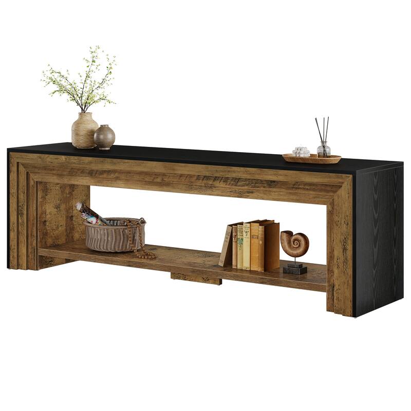 70" TV Stand for TVs, Wooden Entertainment Center with Open Storage Shelves, Low Media Console for Living Room, Bedroom