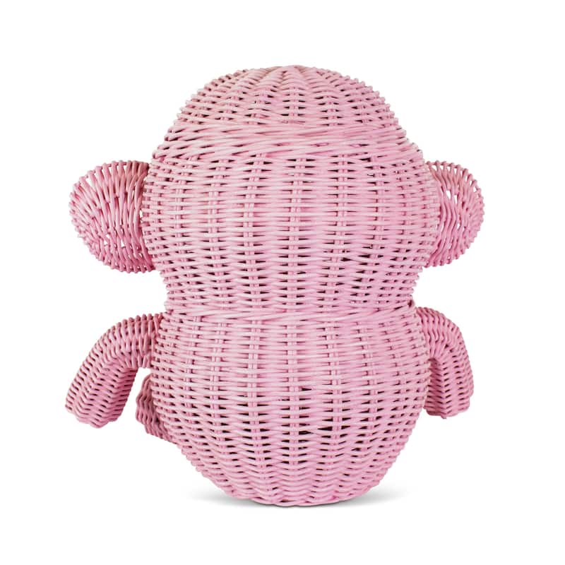 Large Pink Elephant Rattan Storage Basket with Lid Decorative Home Decor Hand Woven Shelf Organizer Cute Handmade Gift