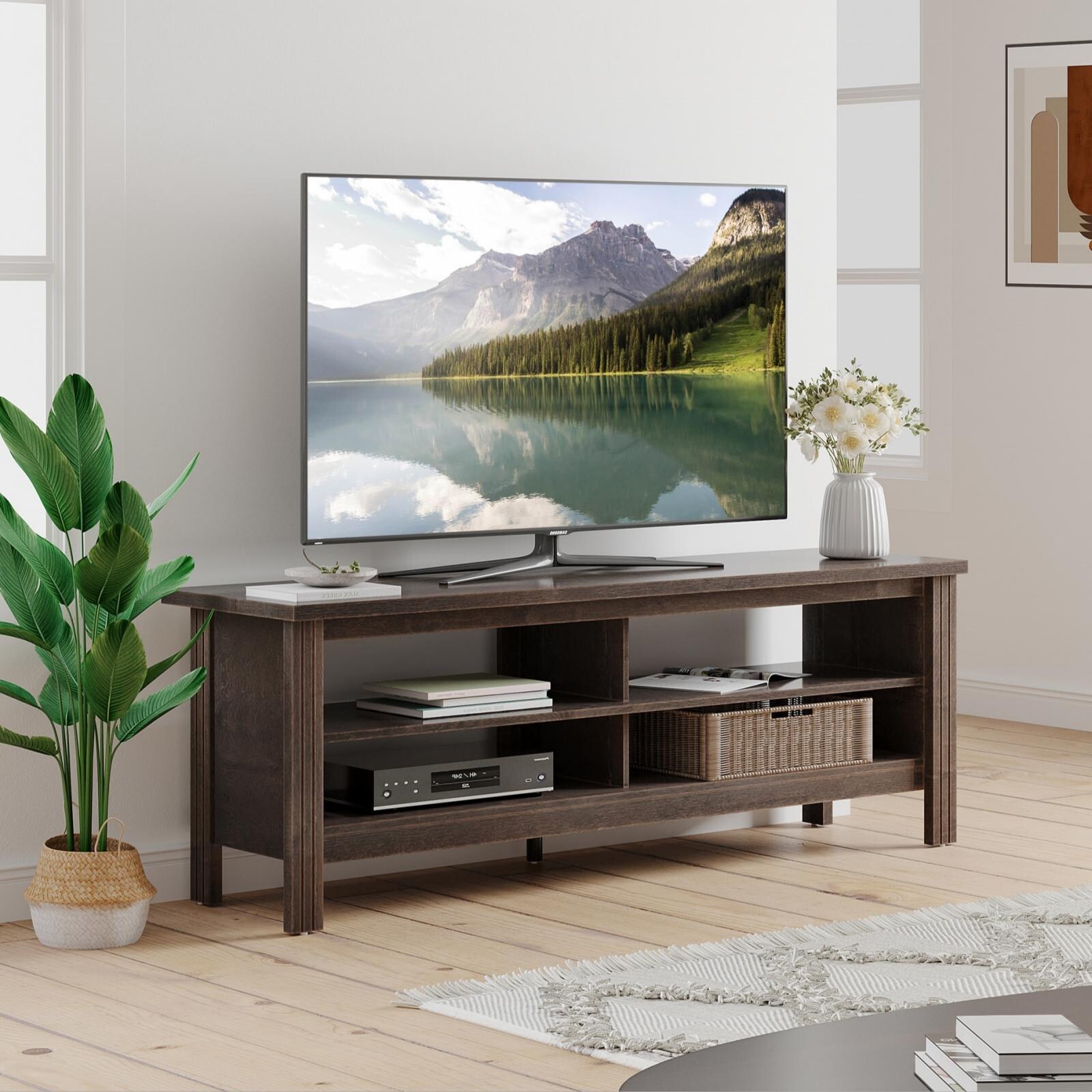 Black TV Stand Media Entertainment Center 43 x 13 Inch 60 Lbs Table Home Office 