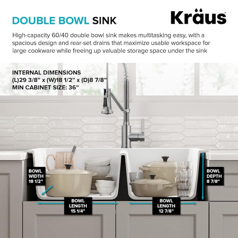 KRAUS Forteza Granite 33 inch 60/40 Undermount Drop-in Kitchen Sink