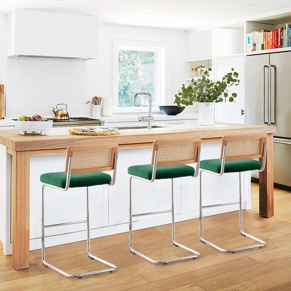衝撃特価 Velvet Upholstered Rattan Counter/Bar Stools, Set of 2/3 ジャケット・アウター