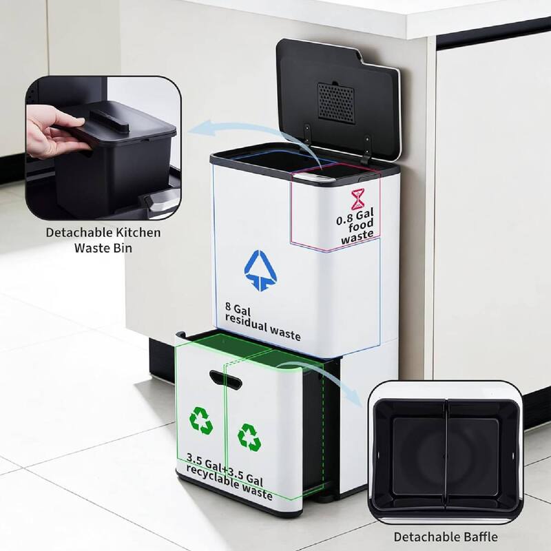 16 Gal Dual Compartment Recycling Bin Kitchen Trash Can
