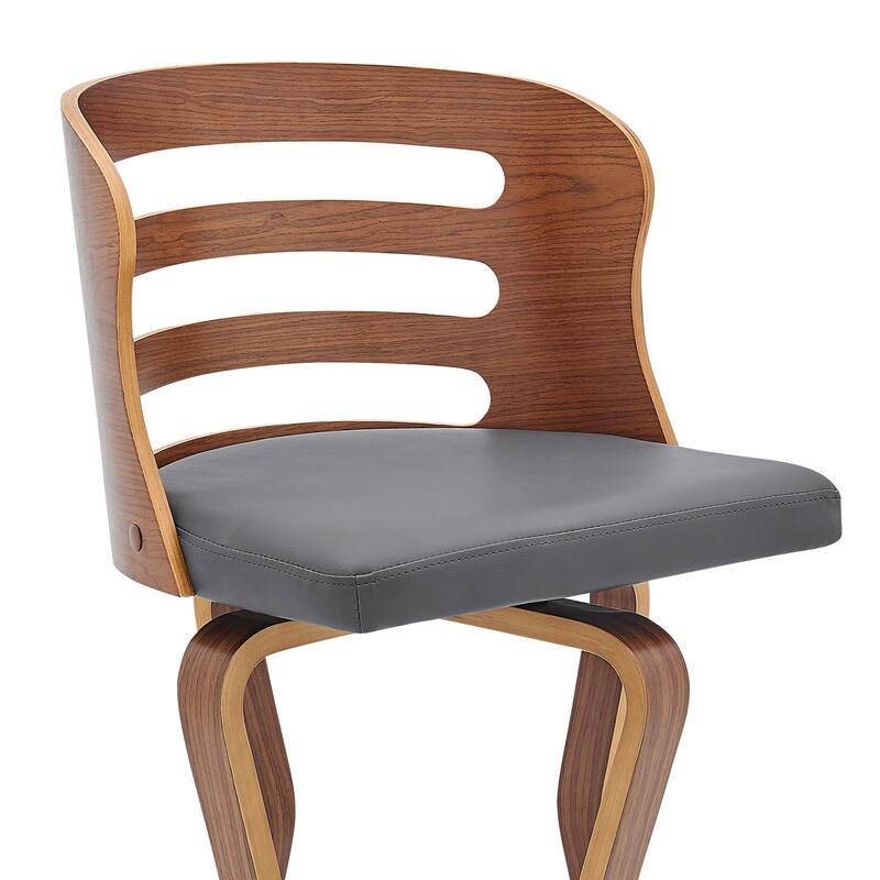 Verne Walnut or Black Wood Upholstered Bar Height Swivel Barstool