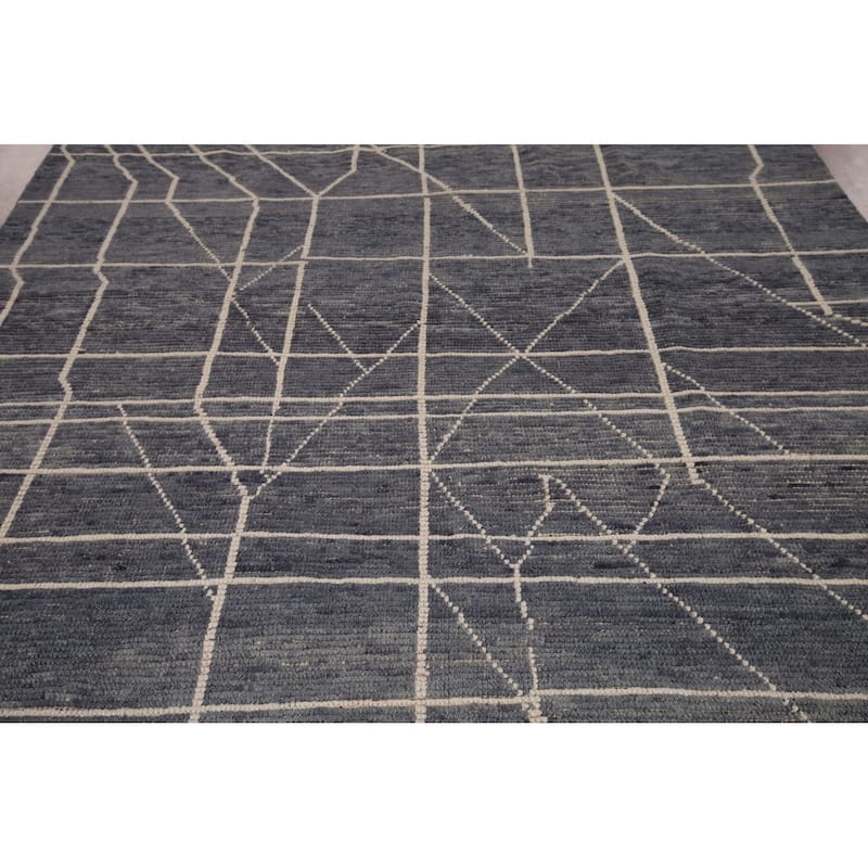 Blue Moroccan Abstract Area Rug Handmade Wool Carpet - 7'8" x 10'7"