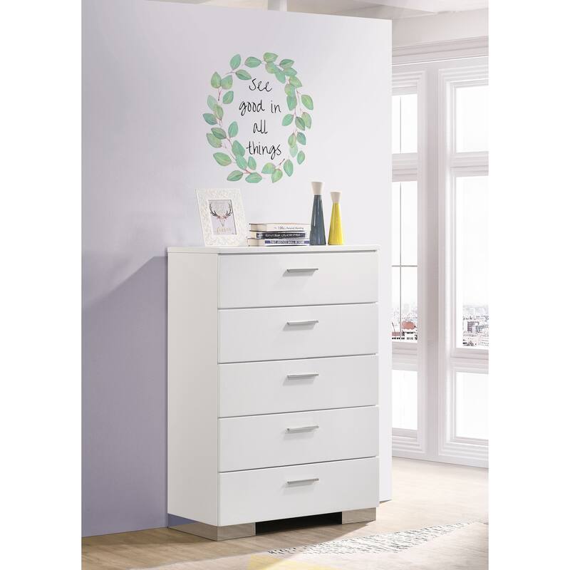 Dulcey White High Gloss 5-drawer Bedroom Chest