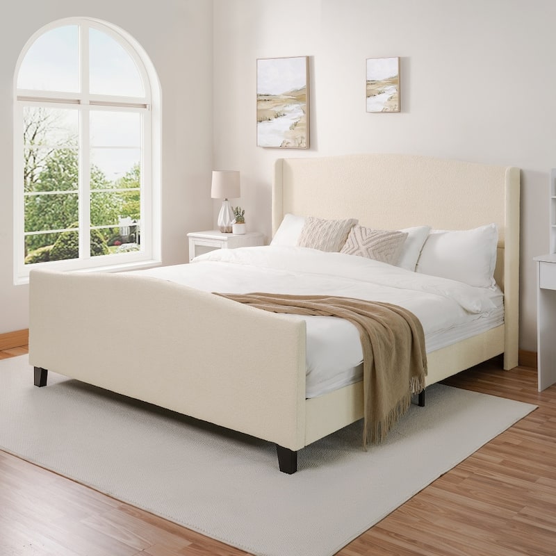 Bed Frame with 49.21"High Back Upholstered Headboard and 27.17" High Footboard
