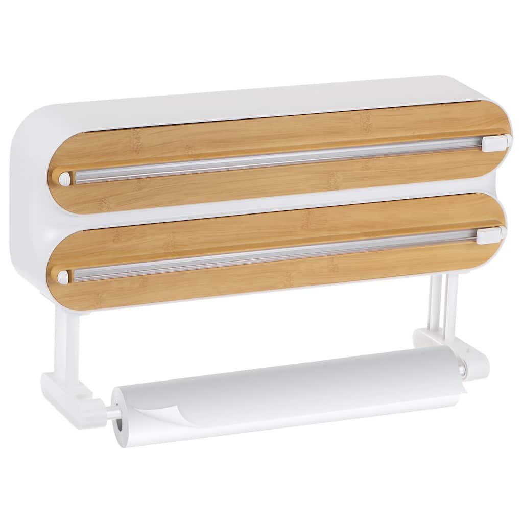 3 in 1 15"x5.3" Plastic Wrap Dispenser with Cutter, Magnetic Bottom - Wood Color