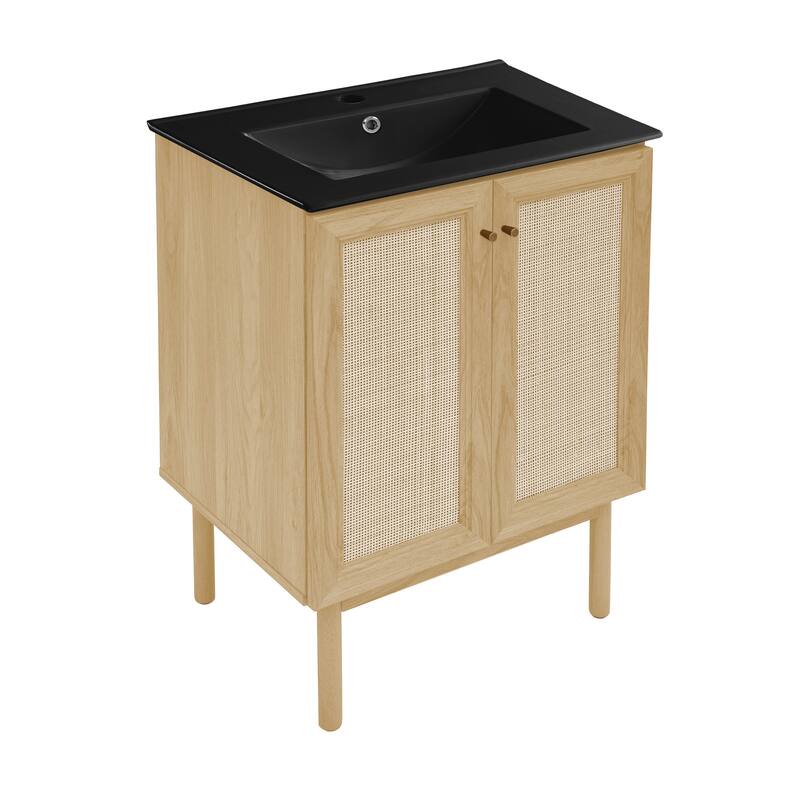 Classe 24 In. Natual Oak Bathroom Vanity With Black Ceramic Sink Top