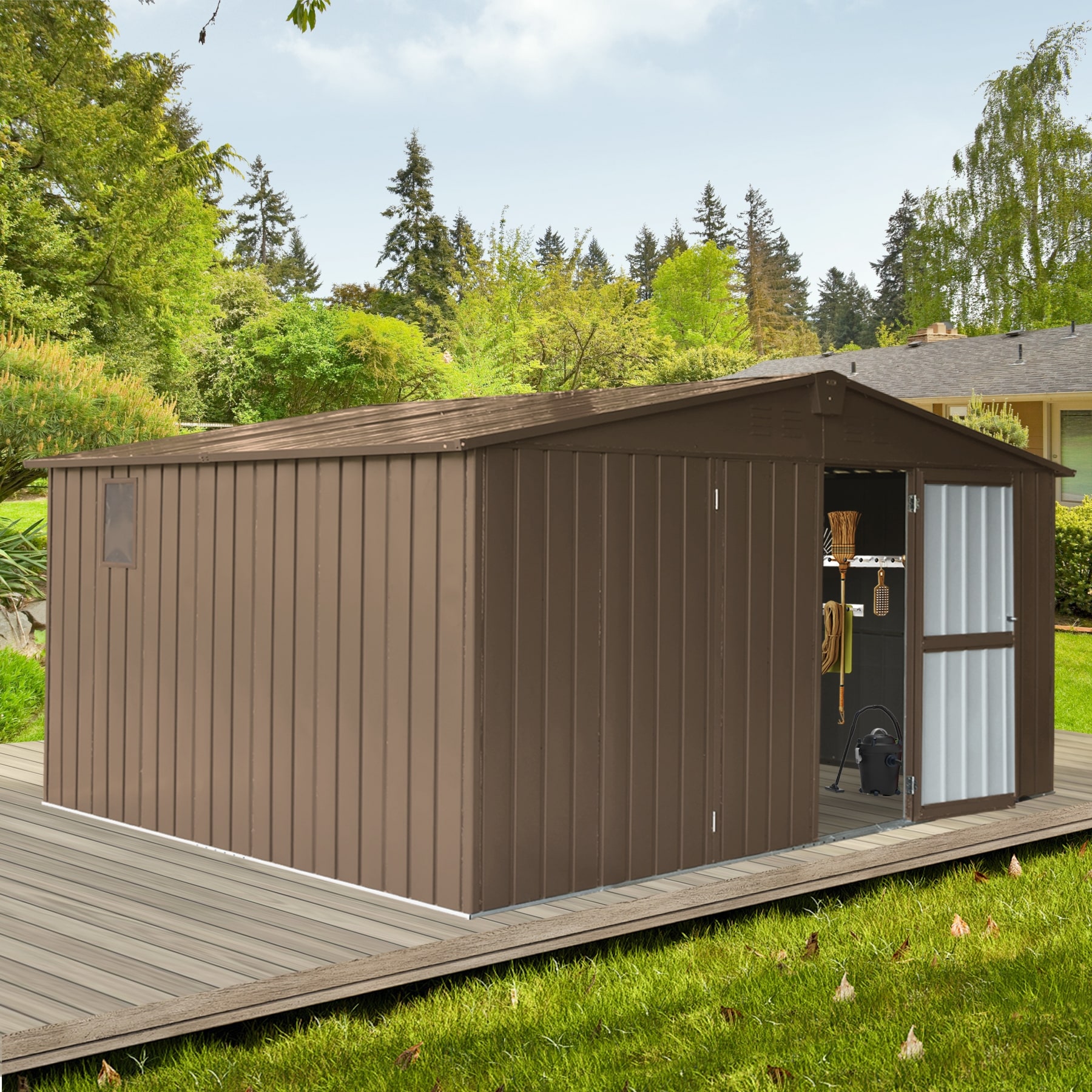 8 x 12 FT Outdoor Metal Storage Shed with Lockable Double Doors