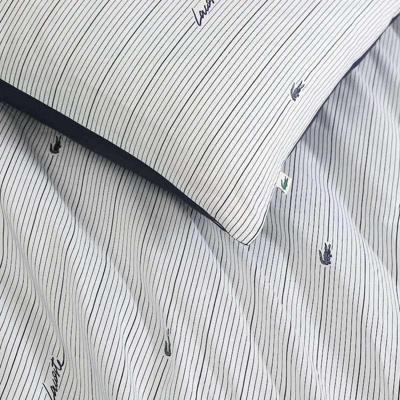Lacoste Logo Stripe 180TC Percale Cotton 3-Piece Comforter Set