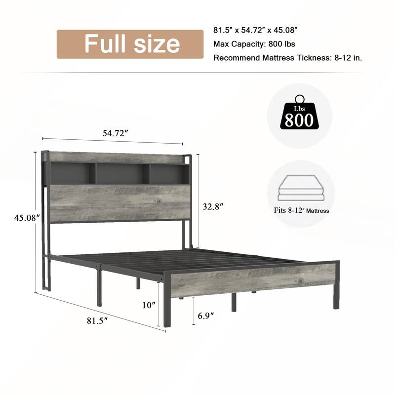 Full Size Bed Frame with Storage and 2 USBs