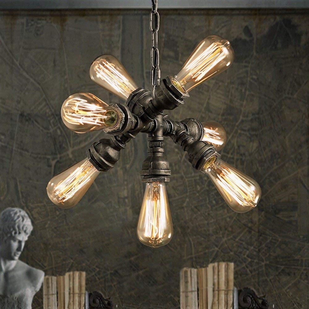 7 Light Industrial Pendant Lighting Loft Steampunk Pipe Chandelier Overstock 24127023 Industrial rustic vintage metal fan ceiling lamp. 7 light industrial pendant lighting loft steampunk pipe chandelier