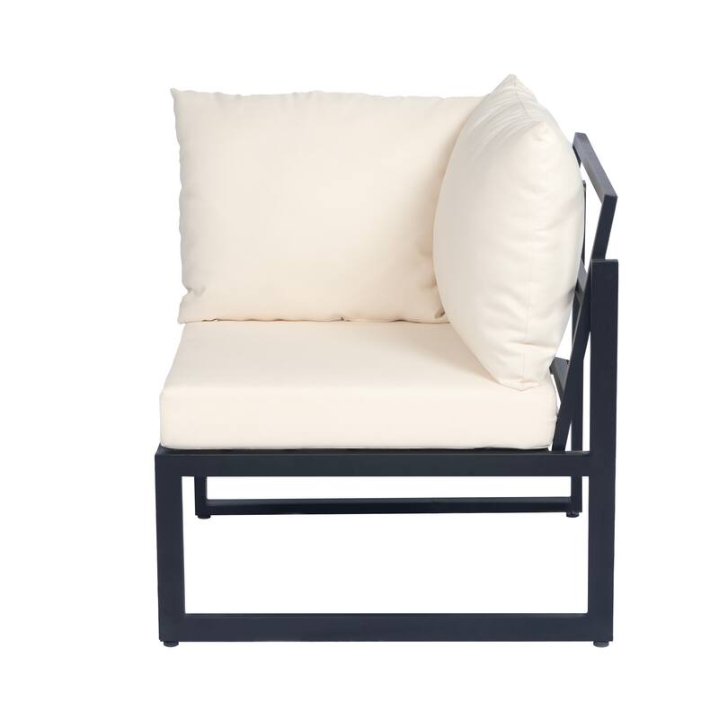 Outdoor Sectional Sofa Set with Ottoman and Coffee Table, L-shape Recliner Couch with Chaise Lounge, Acacia Wood Sofa Set