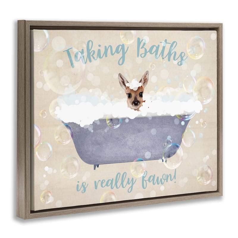 Stupell Taking Baths Is Fawn Framed Floater Canvas Wall Art Design By Susan Arnot