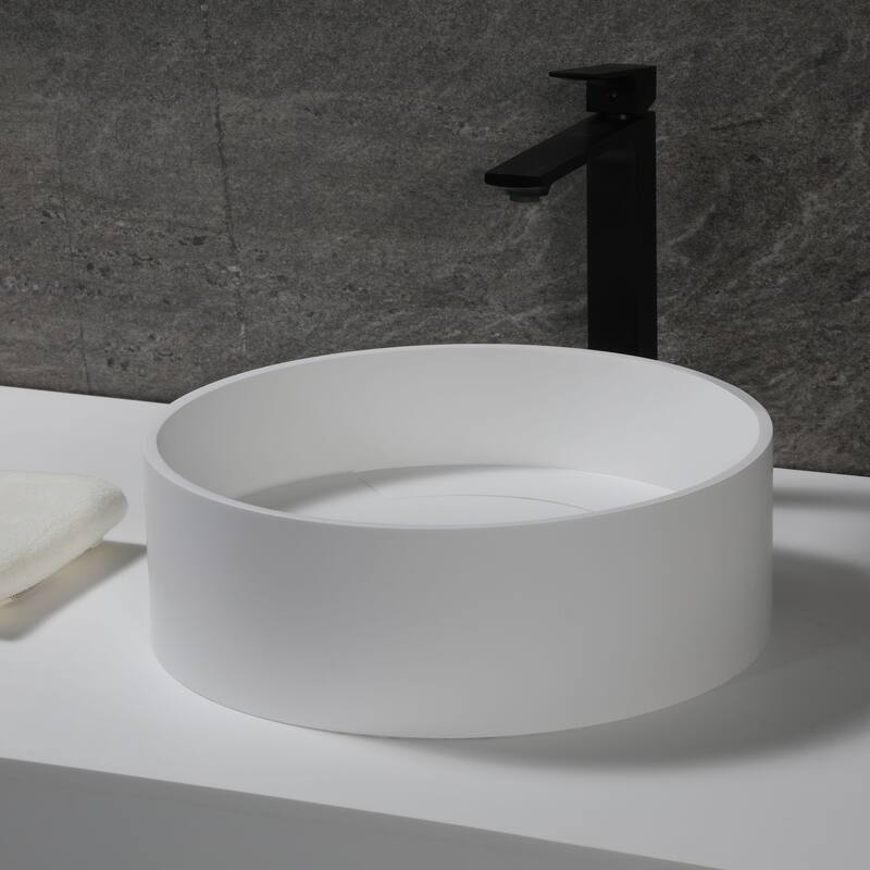 15" Round White Matte Solid Surface Resin Sink