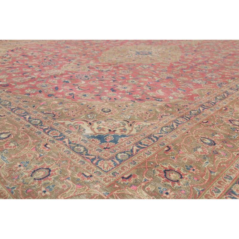 Traditional Pink Mashad Persian Vintage Rug Hand-Knotted Wool Carpet - 9'5"x 12'5"