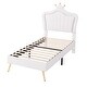 preview thumbnail 6 of 11, Upholstered Bed Frame w/Crown Headboard & LED for Kids,White - Twin