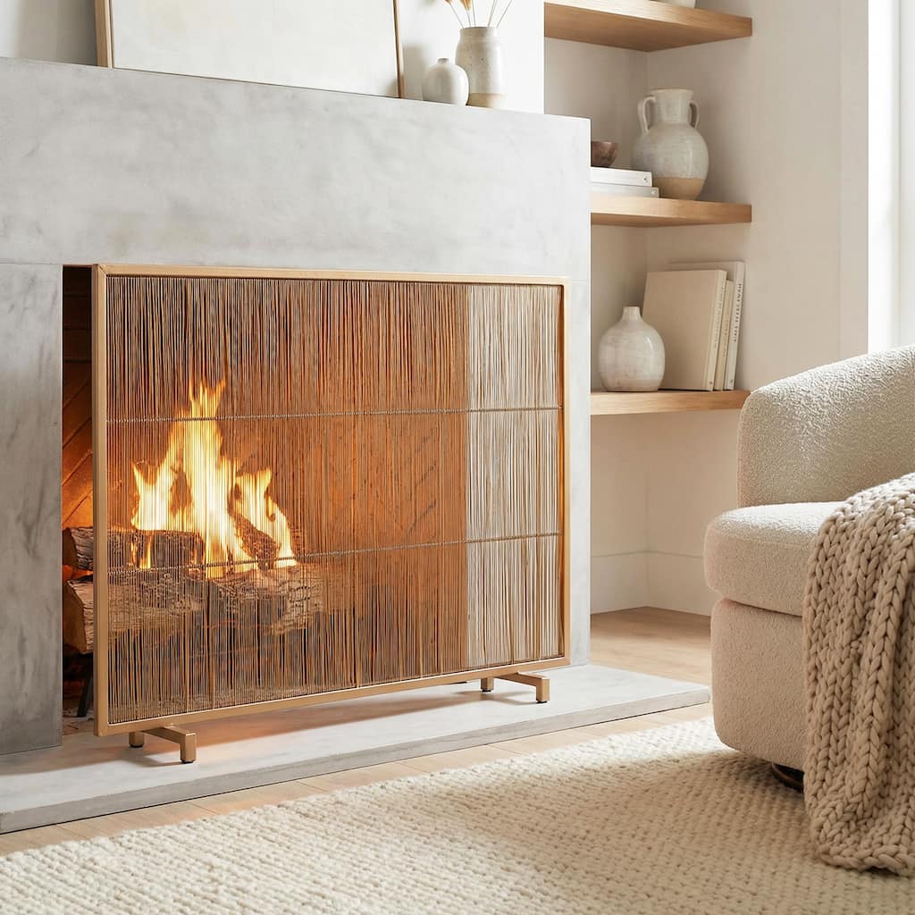 Christopher Knight Home - Willow Modern Iron Fireplace Screen with Vertical Bar Design