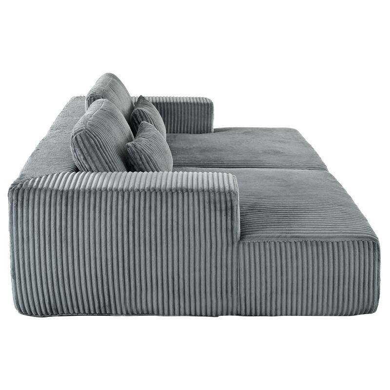 Oversized Double Chaise Lounge Sofa, Comfy Full-Compressed Sleeper Sofa Bed, Corduroy Upholstered Sofa Bed with 2 Pillows