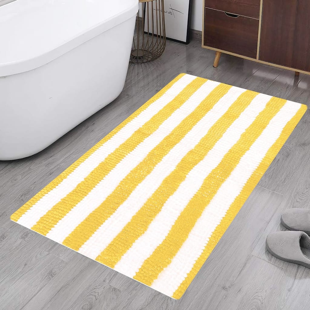 23"x15" - Yellow White Stripe Soft Cozy Plush Chenille Bath Mat Bathroom Rug