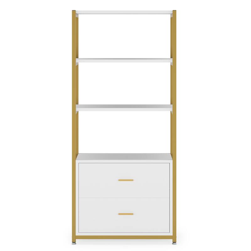4-Tier Rustic Bookcases with 2 Drawers, Etagere Standard Book Shelves Display Shelf for Home Office